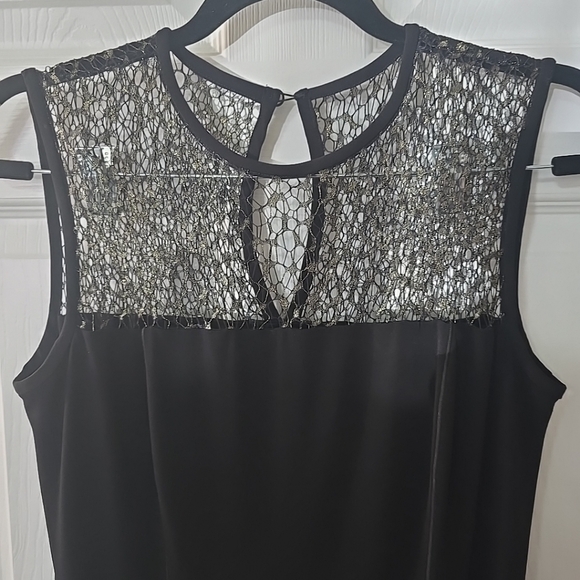 Eva Varro Black With Gold Midi Stretch Dress Women's Size‎ Medium - Picture 2 of 5